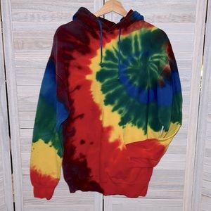 Tie Dye Rainbow Spiral Hoodie Medium
